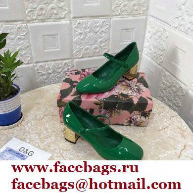 Dolce  &  Gabbana Heel 6.5cm Patent Leather Mary Janes Green with DG Karol Heel 2021